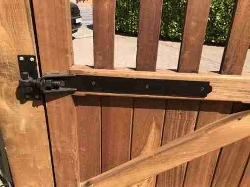 adjustable hook and band black on side gate - tarmec and croft fencing and gates ltd 01787 224848