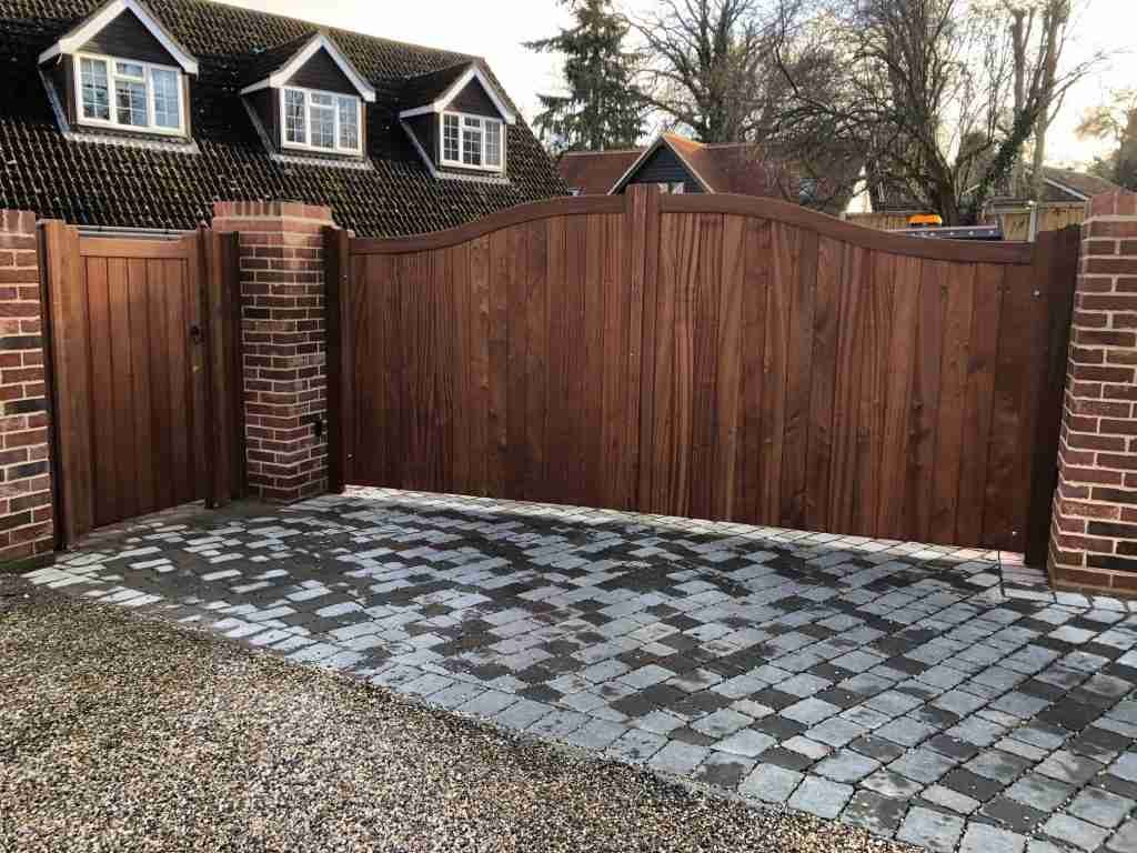 Hardwood Bow Top Automated Gates Essex Tarmec and Croft Fencing and Gates Ltd