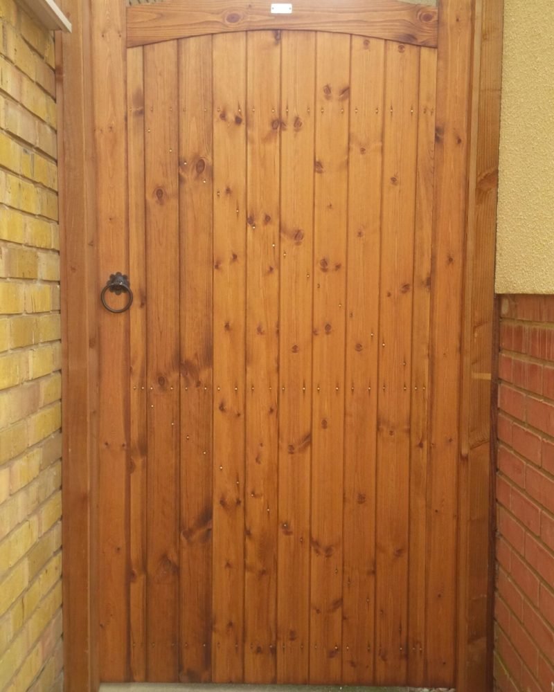 Arch Top Sudbury Gate in light brown softwood Tarmec and Croft 01787 224848