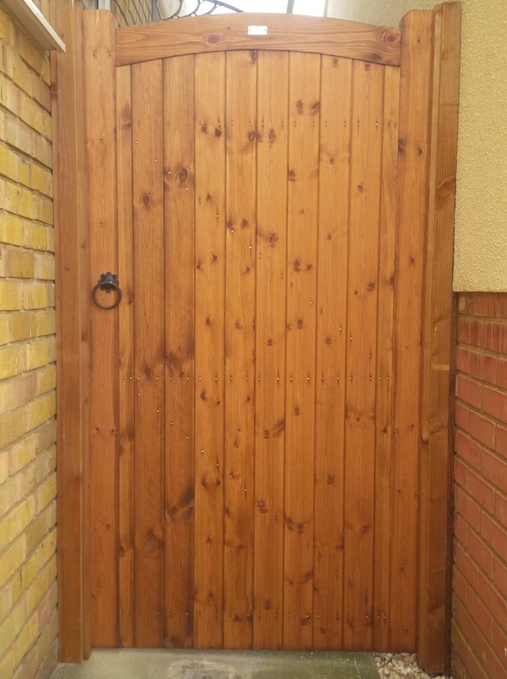 Arch Top Sudbury Gate in light brown softwood Tarmec and Croft 01787 224848