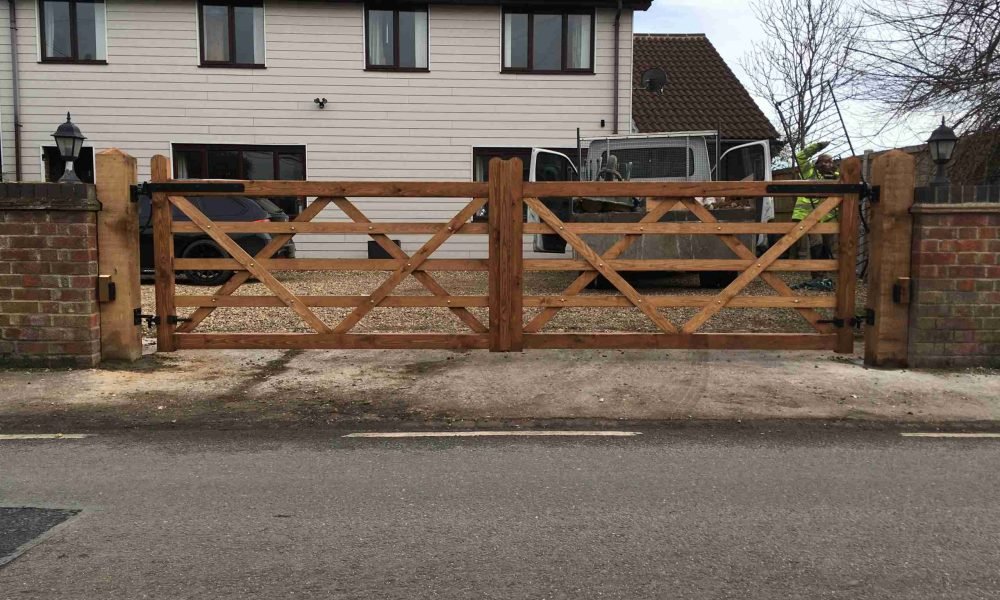 Pair of 5 Bar Gates solid bottom rail automated Tarmec and Croft fencing and gates 01787 224848